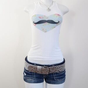 2010s floral mustache heart graphic tank white ribbed tumblr baby tee